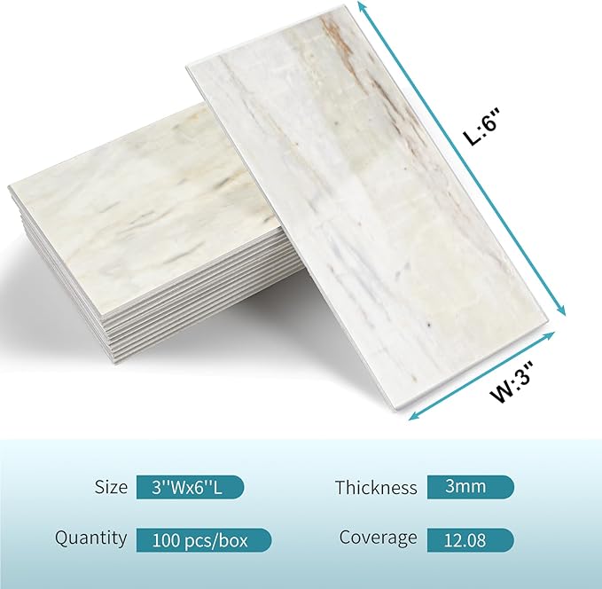 Vamos Tile 4-Piece Glossy Wooden Marble Grain Peel and Stick Backsplash Tile - Image 2