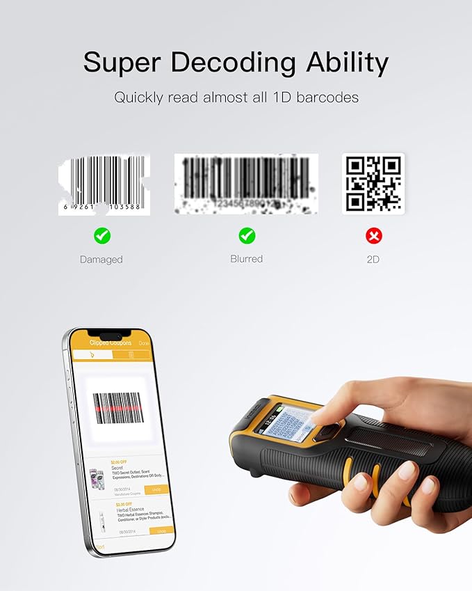 Inateck Barcode Scanner Wireless, Portable Bluetooth Barcode Scanner - Image 2