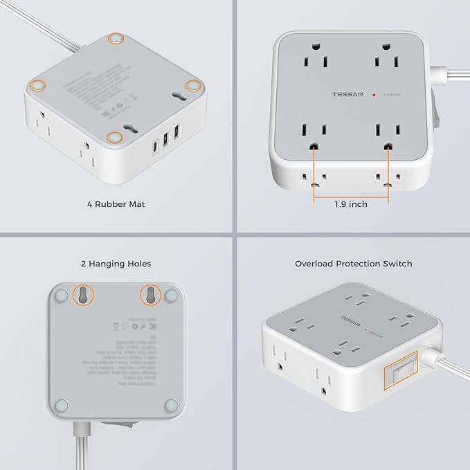 Surge Protector Power Strip, TESSAN 5 FT Flat Extension Cord - Image 7