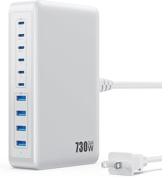 730W USB C Charger Block, 10-Ports GaN V Fast Charging Station Hub, QC4.0+Three by Ekrist