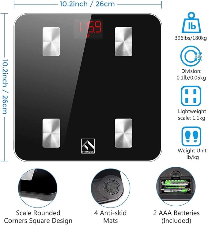 FITINDEX Scale with BMI, Body Fat, Muscle Mass, Smart Scale - Image 8