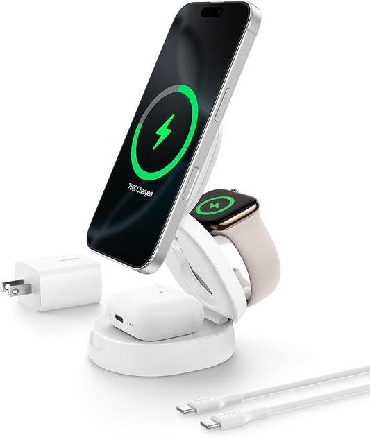 Belkin MagSafe Charger Compatible, 3-in-1 Qi2 15W Wireless Charging Station by Belkin