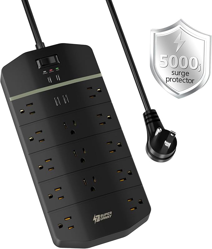Power Strip, SUPERDANNY 5000 Joules Surge Protector by SUPERDANNY