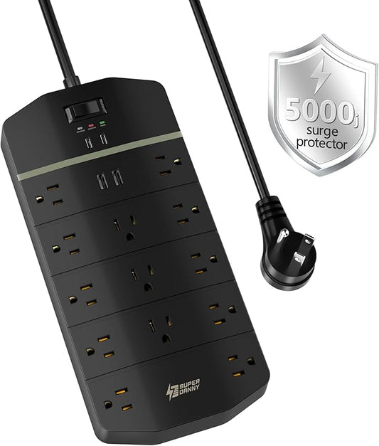 Power Strip, SUPERDANNY 5000 Joules Surge Protector by SUPERDANNY