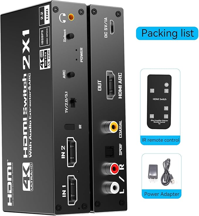PERESAL HDMI Switch eARC Audio Extractor, 4K@60hz HDMI Audio Splitter - Image 8