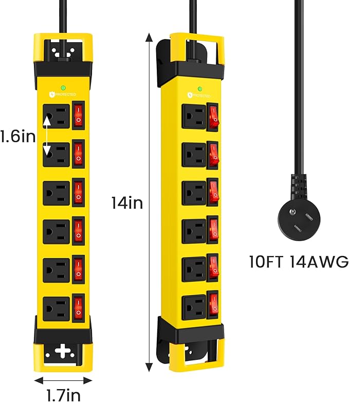 Heavy Duty Power Strip, 6 Outlets Metal Power Strip - Image 7