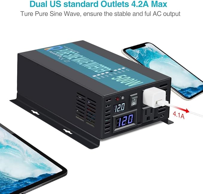 WZRELB Full Power Pure Sine Wave 12V to 120V Dc to AC Power Inverter - Image 5