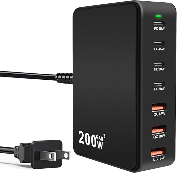 USB C Charger Block 200W 7 Port GaN Fast Charging Block Station, iPhone 17/16/15 by Unknown