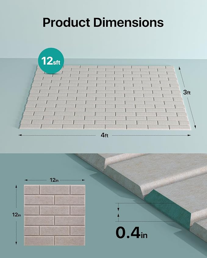 Soundsbay Acoustic Wall Panels, Self Adhesive Acoustic Panels, 12 Pack Brick - Image 4