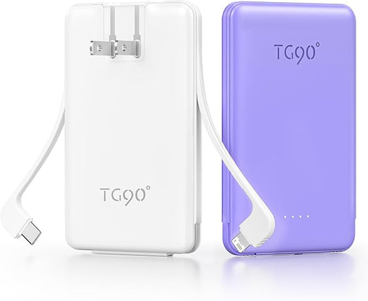 TG90° 2 Pack 5000mAh Power Bank, Small Portable Charge Built-in AC Plug and by TG90%C2%B0