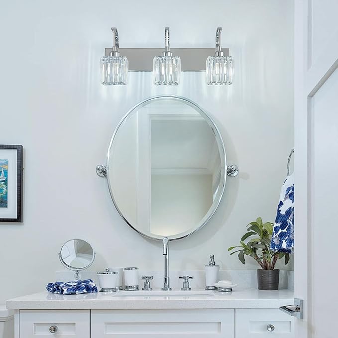 FDPBY Crystal Vanity Lights 3-Light Chrome Bathroom Vanity Lights Modern - Image 6