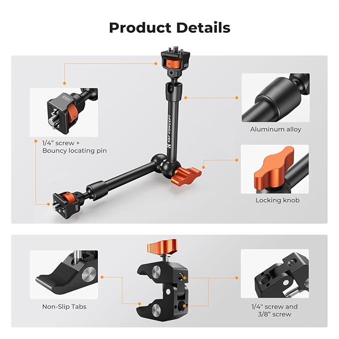 K&F CONCEPT 11" Magic Arm Clamp Kit - Image 2