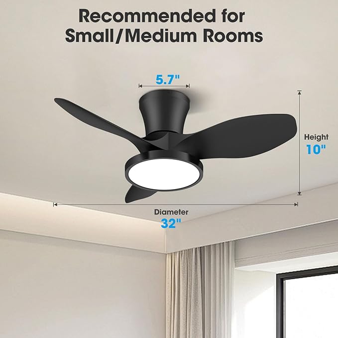 ocioc Quiet Ceiling Fan with LED Light DC motor 32 inch Large Air Volume Remote - Image 5