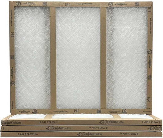 14x30x1 Fiberglass Air Filters, 4-Pack, AC & Furnace, Glasfloss | Double-strut design for 10% greater open area; heavy-duty craftboard frame; disposable, no metal parts; made in USA