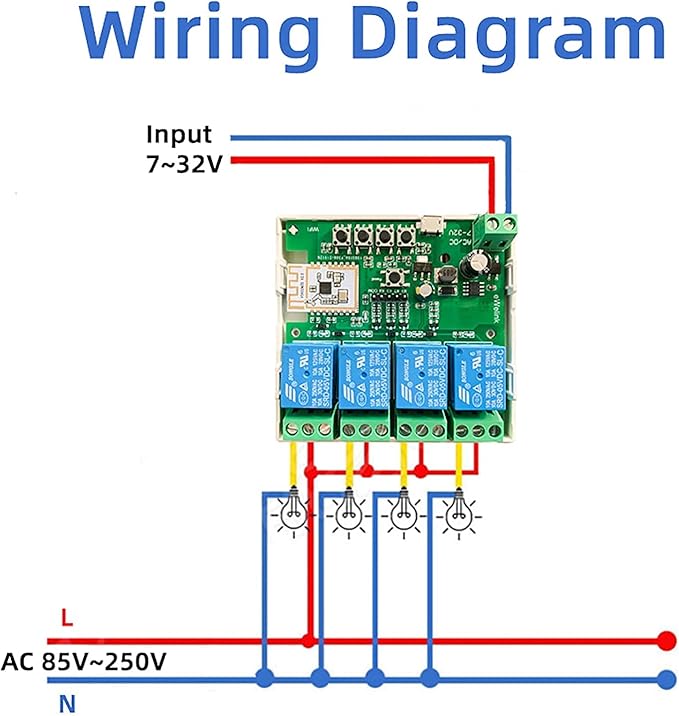 Newgoal 4 Channel Smart Switch, Momentan/Locking WiFi Relay, eWeLink App - Image 6
