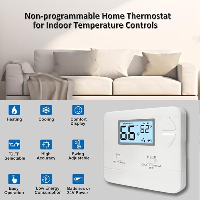 NonProgrammable Thermostat for Home, Digital Energy-Saving Thermostat, - Image 2