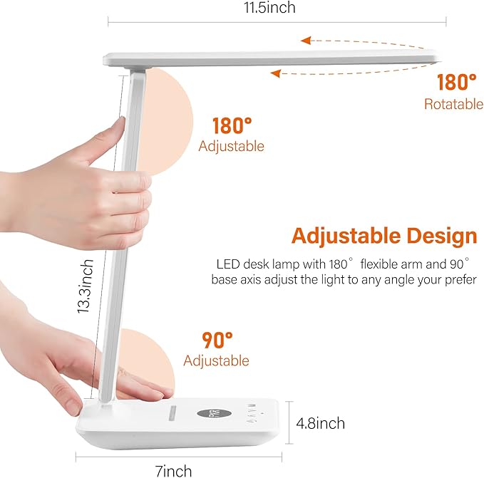 poukaran LED Desk Lamp with Wireless Charger, USB Charging Port, Office Table - Image 7