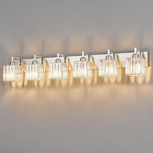 FDPBY Modern Bathroom Vanity Light 6-Lights Brushed Nickel Vanity Light Crystal by FDPBY