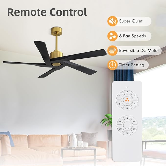 WINGBO 54" ABS DC Ceiling Fan No Light, 5 Blade ABS Plastic Ceiling Fan - Image 2