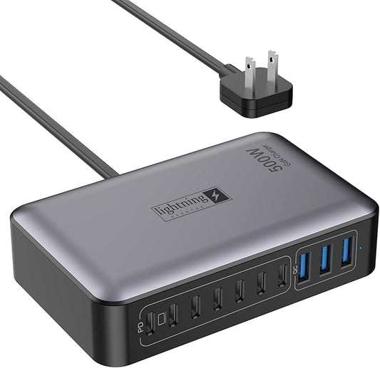 USB C Charger Block 500W, 10-Port Charging Station, GaN PD 140W Type C Fast by lightningofertas
