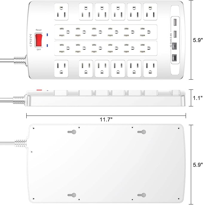 QINLIANF Surge Protector Power Strip - 6Ft Flat Plug Heavy Duty Extension Cord - Image 7
