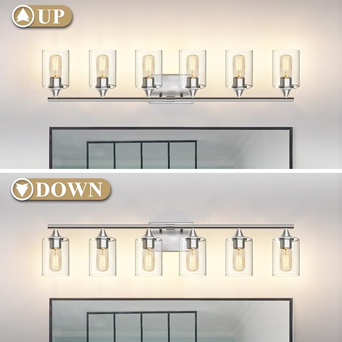 XPEHK 6-Light Bathroom Lighting Fixtures Over Mirror, Brushed Nickel Light - Image 6