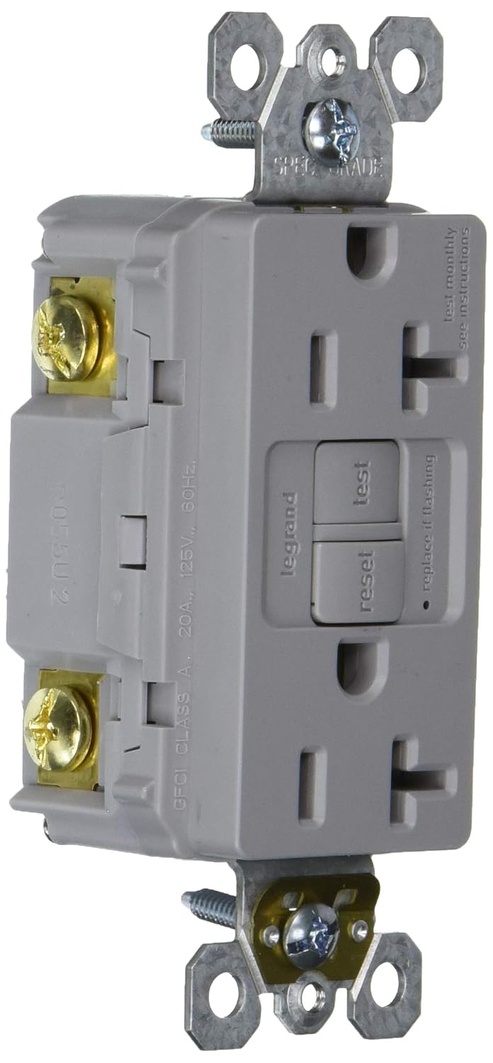 Legrand Radiant 2097GRYCCD12 20 Amp GFCI Self Test Decorator Duplex Outlet, Gray (1 Count)