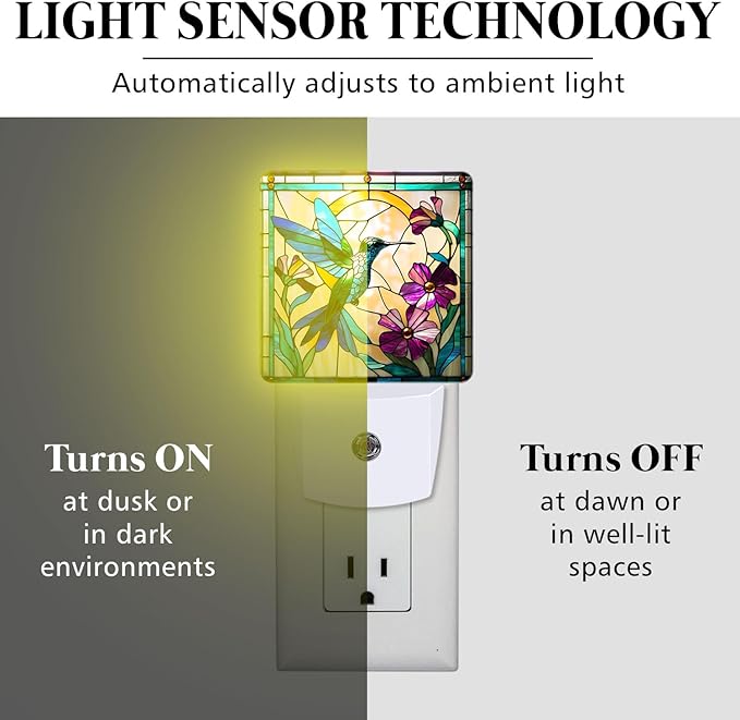 PODMemory Hummingbird Stained Glass Night Lights Plug into Wall - Image 3