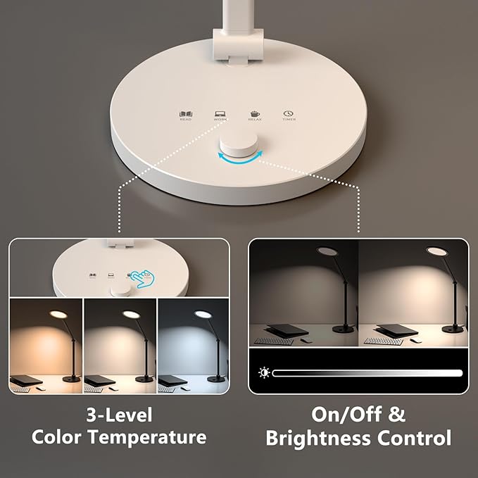 ANNAITE LED Desk Lamp for Home Office, Eye-Caring Modern Desk Light, 3 Color - Image 8