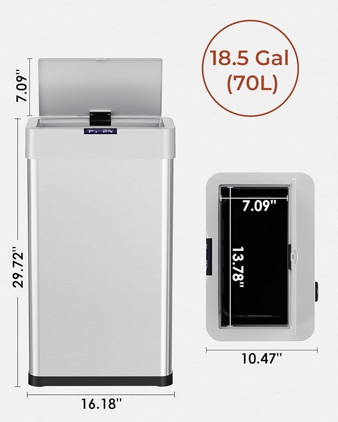 TLSUNNY 18.5 Gallon Motion Sensor Trash Can, Touchless Automatic Garbage Can - Image 2