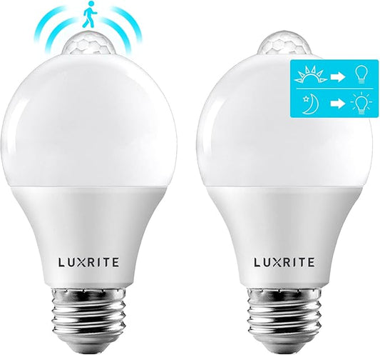 LUXRITE A19 LED Motion Sensor Light Bulbs, 60W Equivalent, Motion Activated by LUXRITE