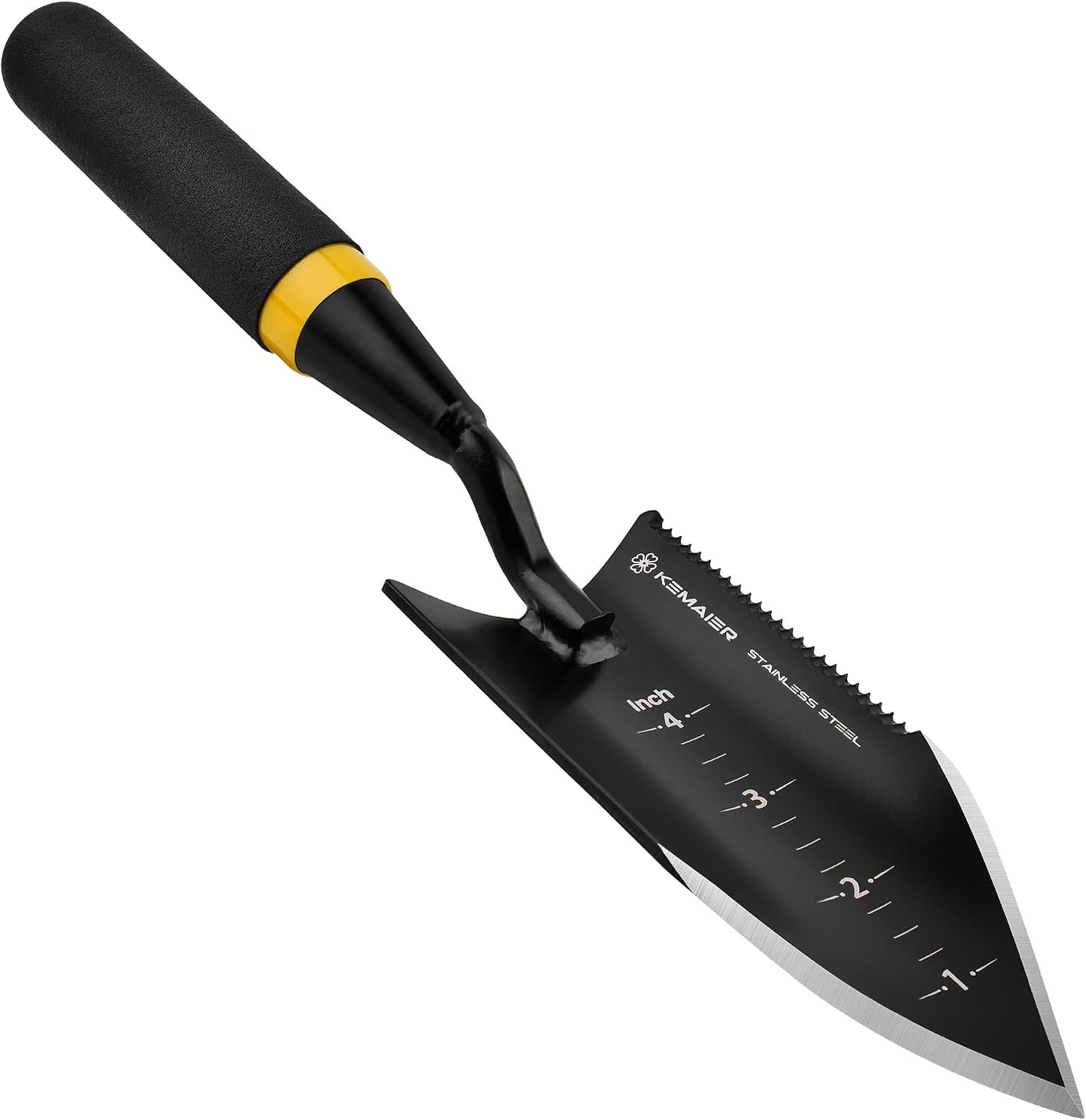 Kemaier Heavy Duty Gardening Hand Trowel - Stainless Steel Tool | Sharp Weeding, Serrated Cutting, Measured Planting, The Shovel Pros Actually Rely On