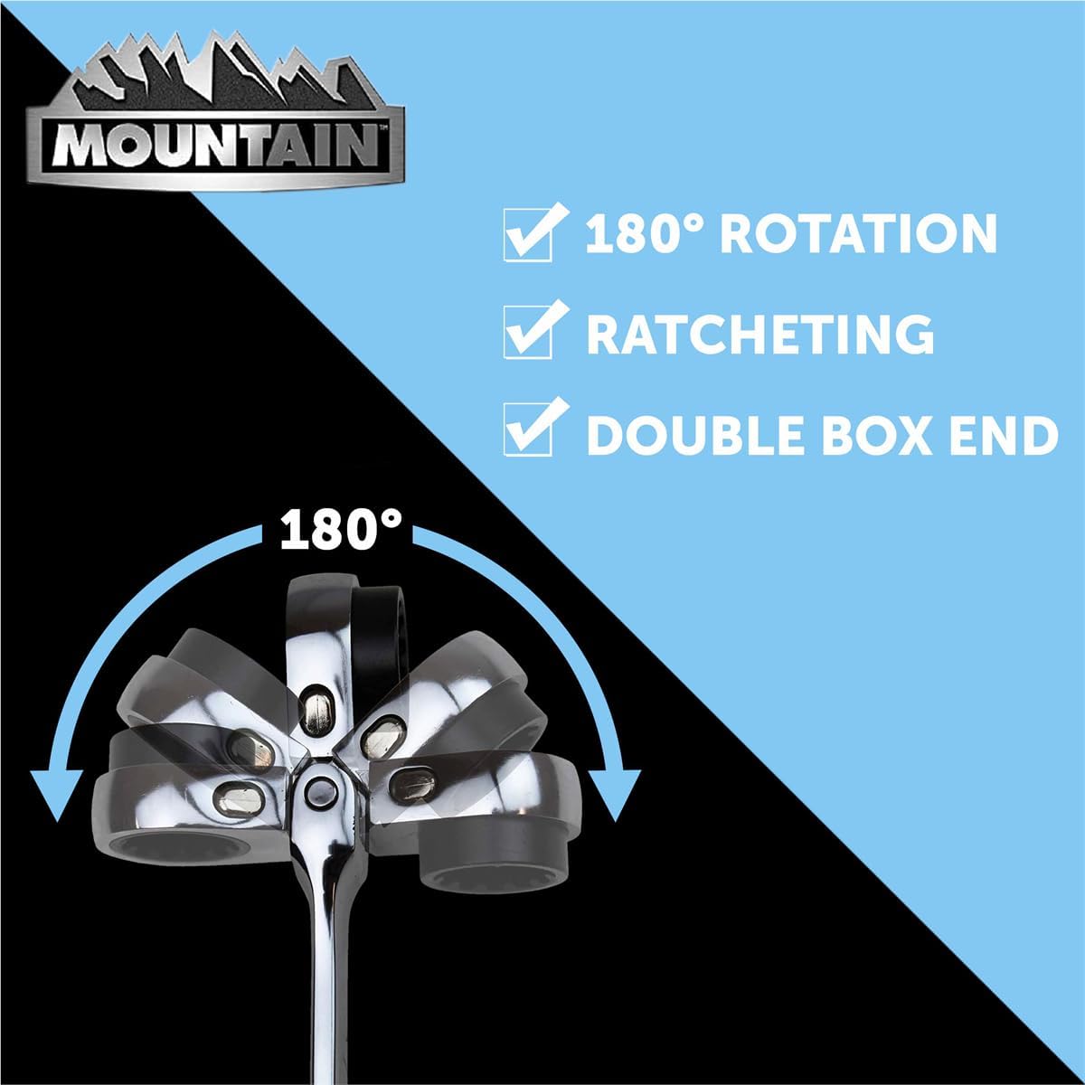 MOUNTAIN RM6, 5 Piece Metric Double Box Universal Spline Reversible Ratcheting Wrench Set, Extra Long Chrome Vanadium Steel, 90 Tooth, 4 Degree Swing Arc, Flexible Design for Hard to Reach Fasteners