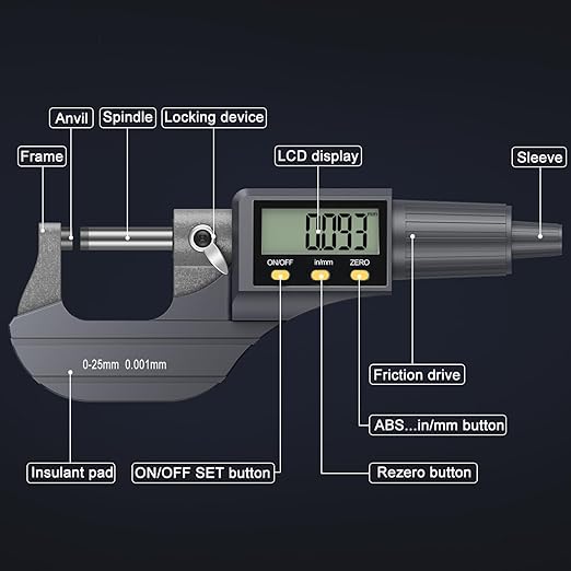 HDLKNAK Digital Outside Micrometer, 0.00005"/0.001mm Precision, Inch/Metric - Image 3