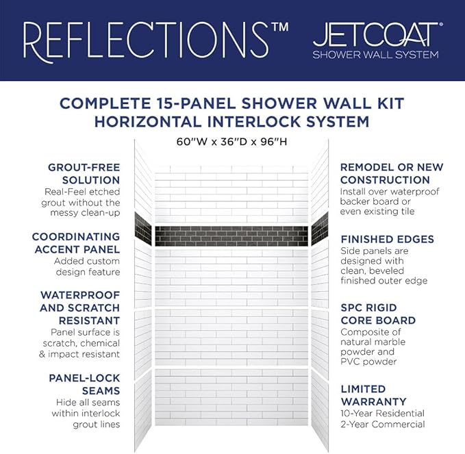 Miseno MSW-603696RFL Readyset 60" X 36" X 96" Fifteen Panel Alcove Shower Wall - Image 3
