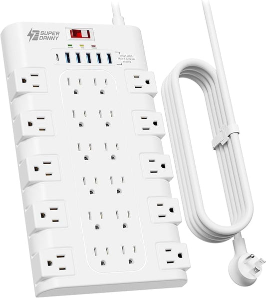 10Ft Extension Cord with Multiple Outlets, SUPERDANNY Surge Protector Power by SUPERDANNY