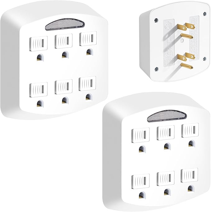 6-Outlet Extender 2 Pack, 3-Prong Ground Wall Tap Adapter by Unknown