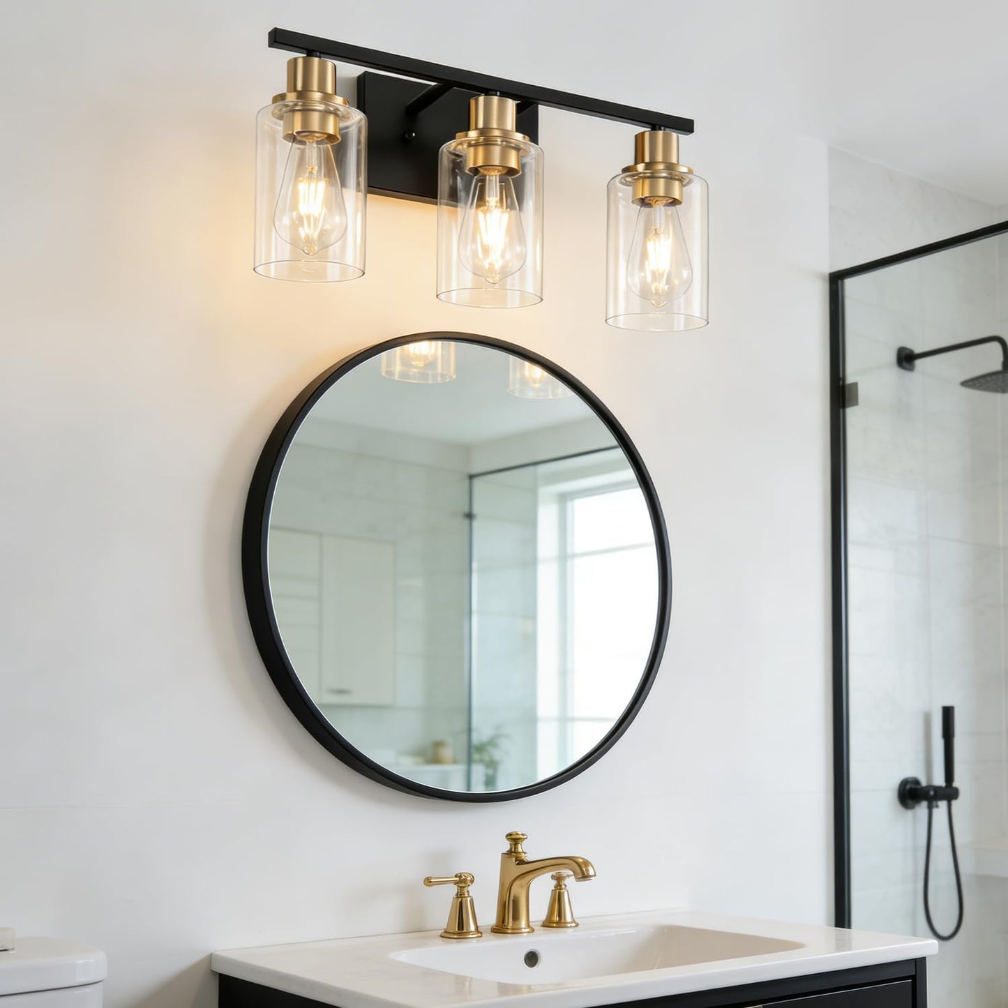 3 Light Bathroom Wall Light Fixture Vanity Wall Lights Over Mirror | Wall Sconce Lighting with Clear Glass Shades, Modern Wall Lights Wall Lamp for Mirror, Hallway Kitchen Bedroom Cabinet