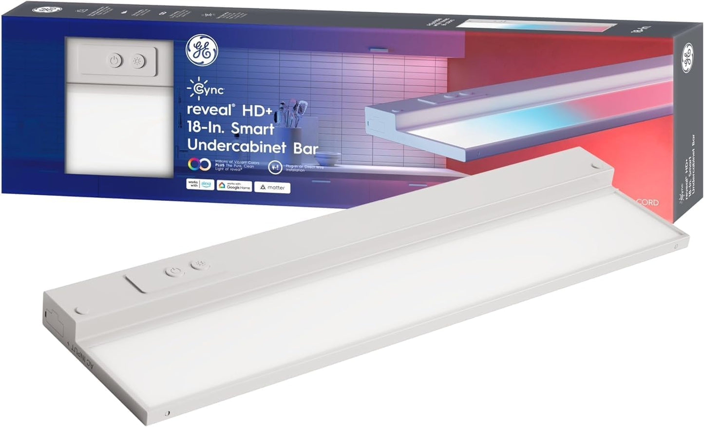 GE Cync Reveal HD+ Smart Undercabinet Light Fixture, Color Changing Undercab Light, Smart Wi-Fi Kitchen Light, Works with Alexa and Google Home, 18-in Bar, 93131251