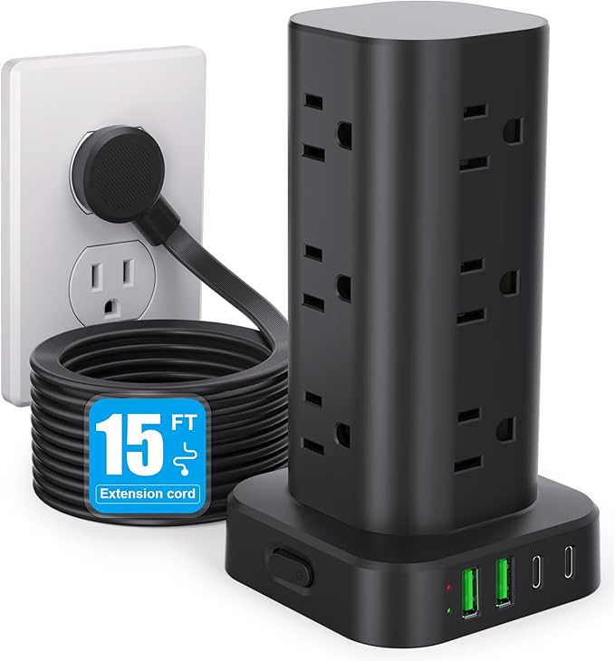Power Strip Tower with Multiple Outlets, Flat Plug Surge Protector Tower by Unknown