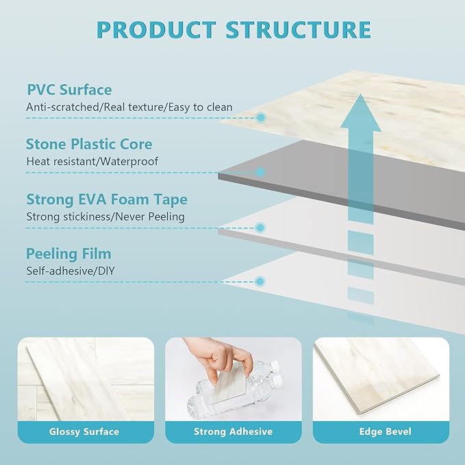 Vamos Tile 4-Piece Glossy Wooden Marble Grain Peel and Stick Backsplash Tile - Image 3