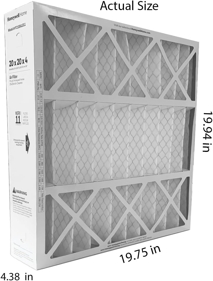 Honeywell FC100A1011-20" x 20" x 4" Pleated Air Filter, MERV 11 Bundle with Same Day Supply Filter Change Reminder (2-Pack)