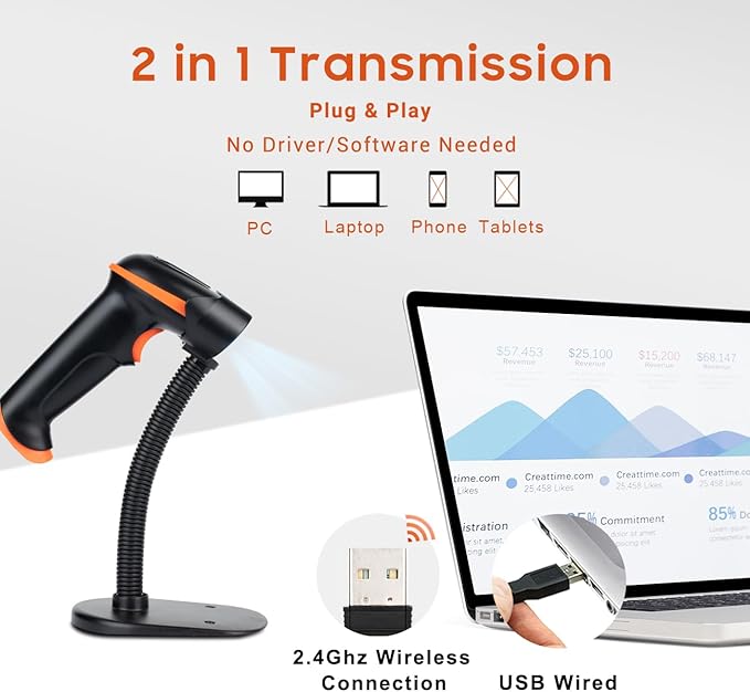 Tera Barcode Scanner Wireless 1D Laser Cordless Barcode Reader - Image 3