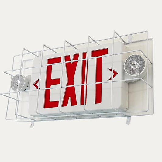 TANLUX Exit Sign Combo with Wire Cage, Round Light Head, Wall Mounted Emergency by Unknown