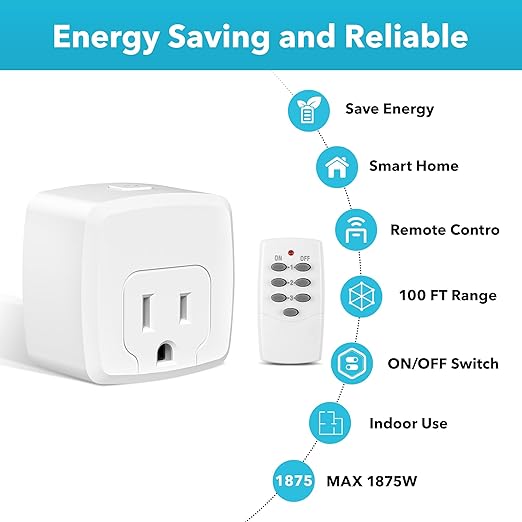 HBN Remote Control Outlet with 100FT RF Signal, Wireless On Off Switch Plug - Image 6