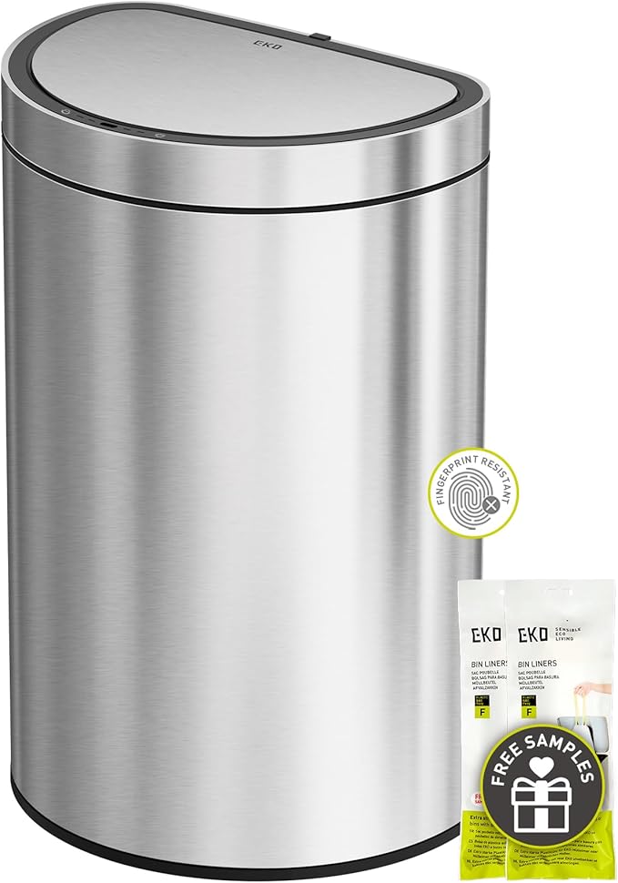 EKO Mirage Semi-Round Motion Sensor Trash Can, 47 Liter / 12.4 Gallon Automatic by EKO