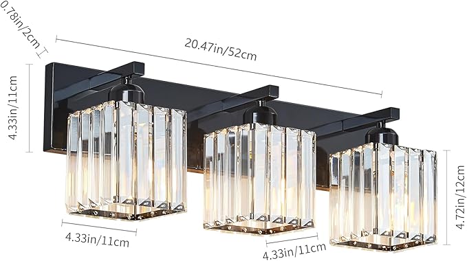 FDPBY Modern Bathroom Vanity Light 3-Lights Plating Black Crystal Bathroom Wall - Image 5