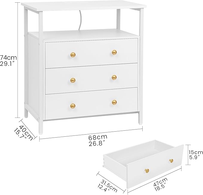 Edbuosy 3 Wooden Drawers Nightstand, 27 Inch Wide Night Stand Set 2 - Image 3