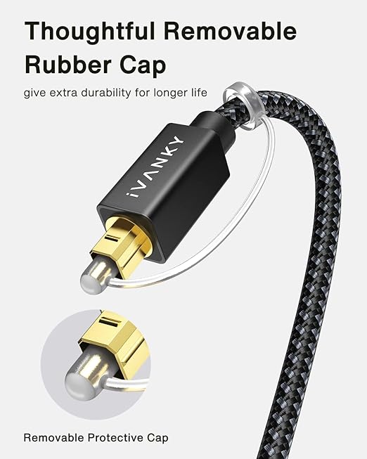 IVANKY Optical Audio Cable 6ft/1.8M, Nylon Braided, 24K Gold-Plated, Slim Metal - Image 7