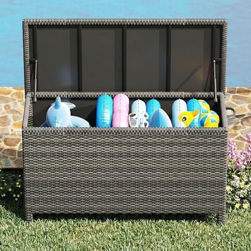 wicker deck box, 185 gallon all-weather outdoor storage, package contents